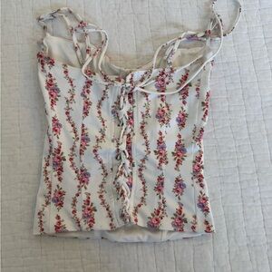 Edikted Floral Lace-Up Camisole in White and Pink